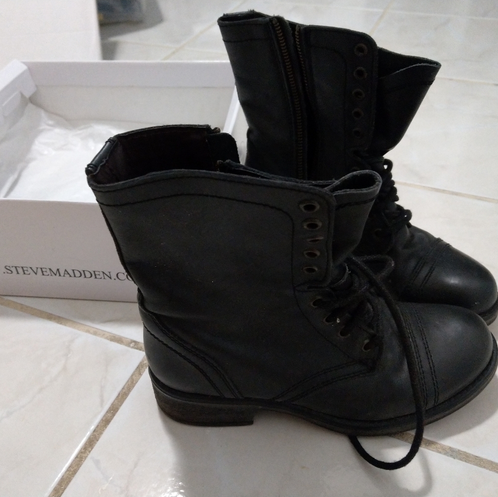 Steve Madden leather black combat boots